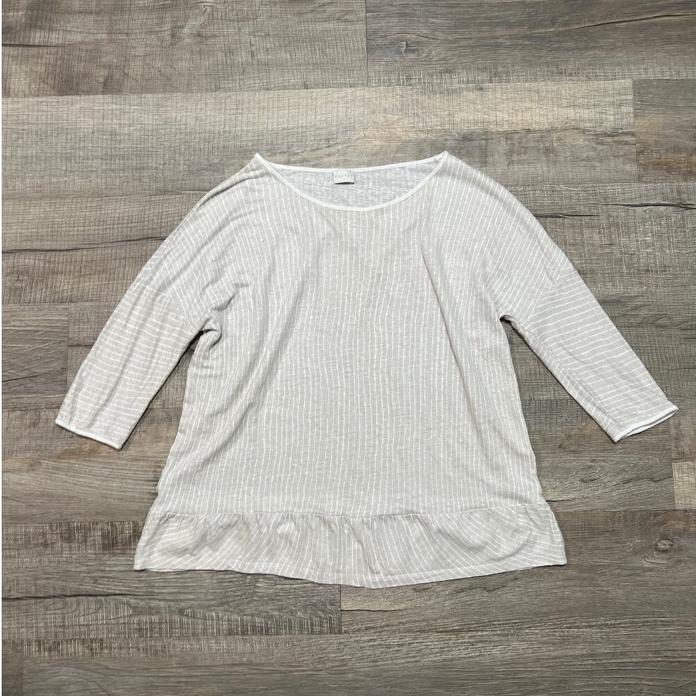 Poetry 100% Linen Size 8 Half Dolman Sleeve Top Jersey Knit Peplum Hem Boho Art‎